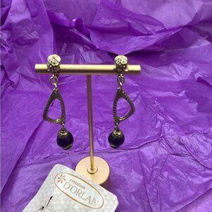 Vintage D’Orlan Antiqued Gold and Amethyst Purple clip  Earrings